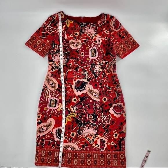 Talbots red paisley print ponte lined sheath dress 10P - Picture 3 of 8